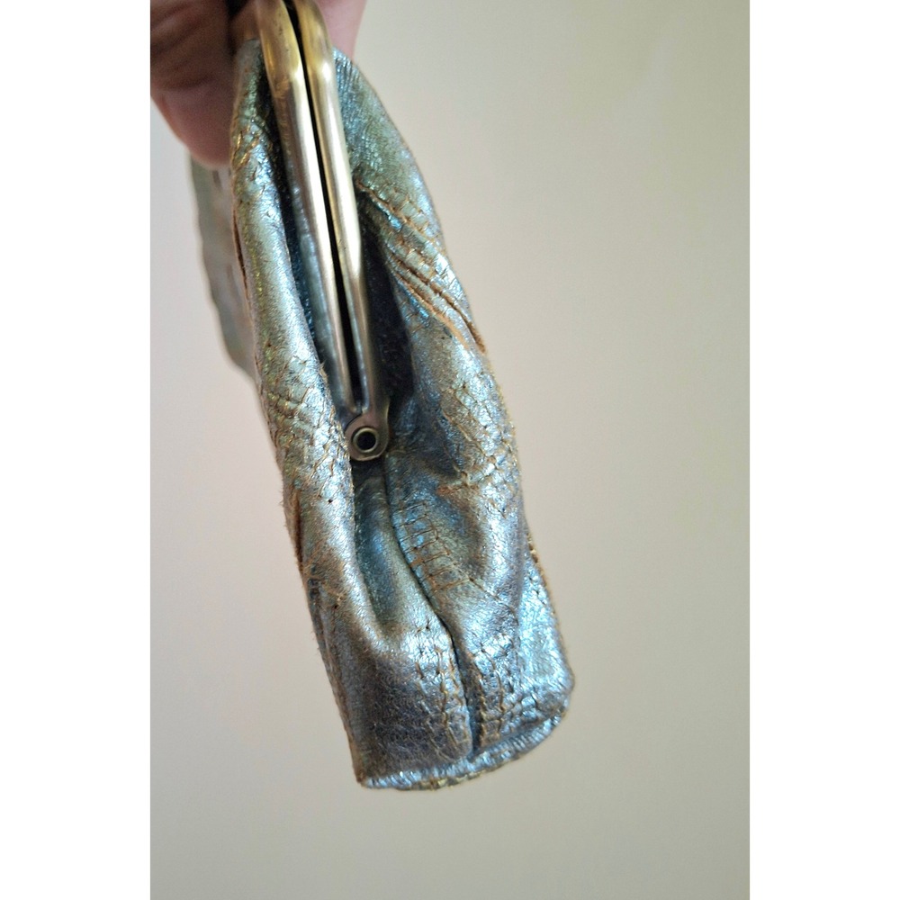 Y2K Vintage Kenneth Cole Reaction Metallic Teal Kiss Lock Clutch Chain Bag - Picture 5 of 8